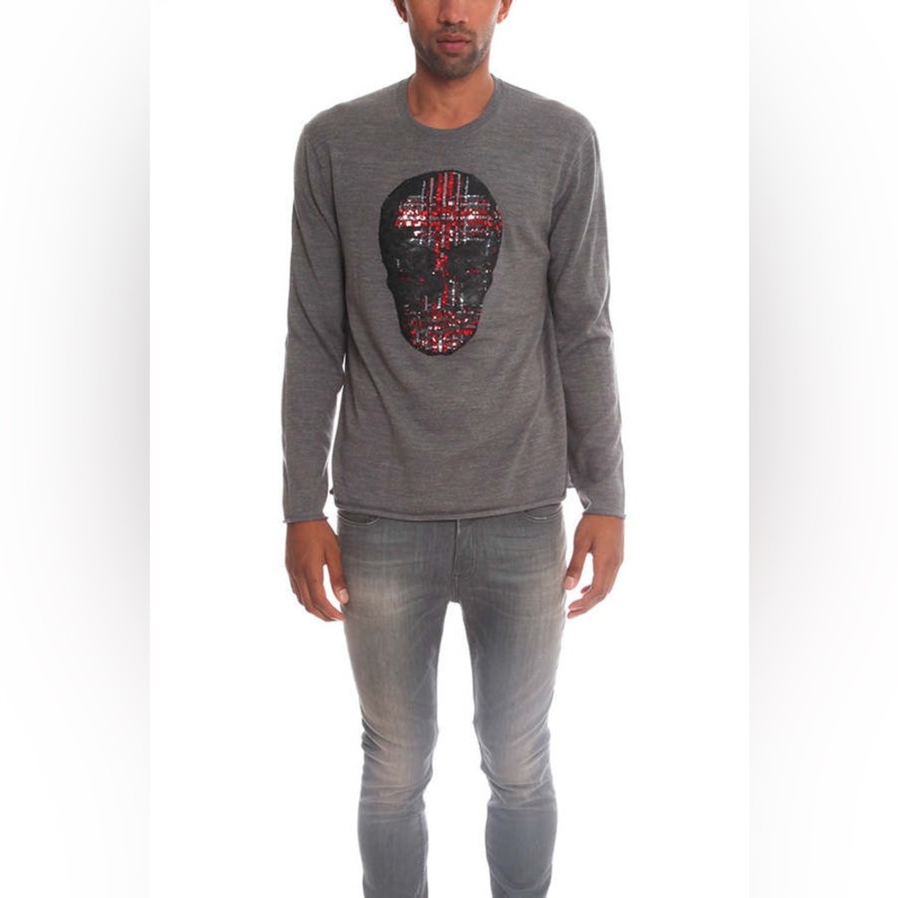 MARKUS LUPFER TARTAN SEQUIN SKULL JUMPER -GREY